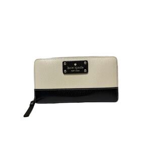 Kate Spade New York Black Cream Colorblock Leather Zip-Around Continental Wallet